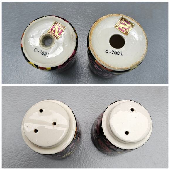 VTG NapcoWare Salt Pepper Shaker Set Pink Black Moody Mod Floral C-7681 Japan - Picture 8 of 8